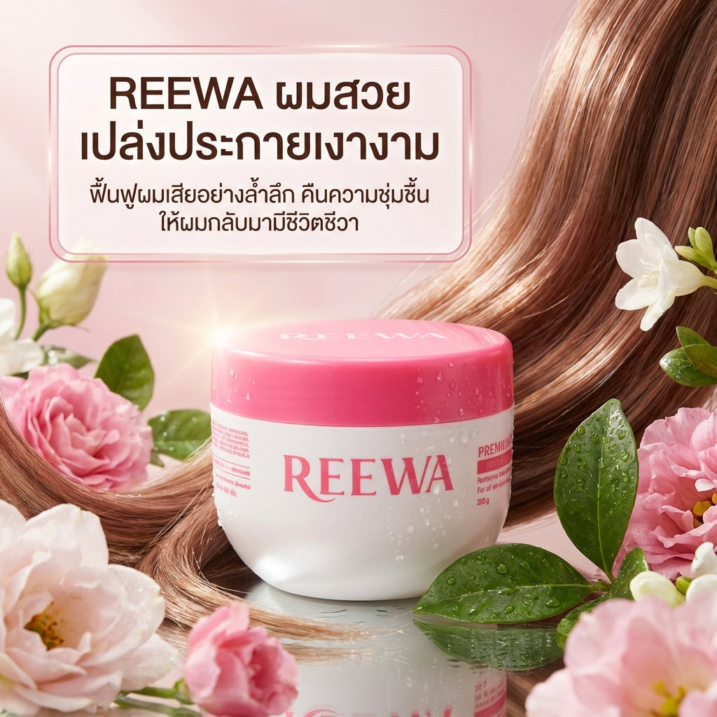 ทรีทเม้นท์เคราตินเคลือบเงาผม สูตร Rosehip & ไฮยาลูรอน | ผมนุ่มลื่น เงางาม Reewa Hya Spa Shiny Hair
