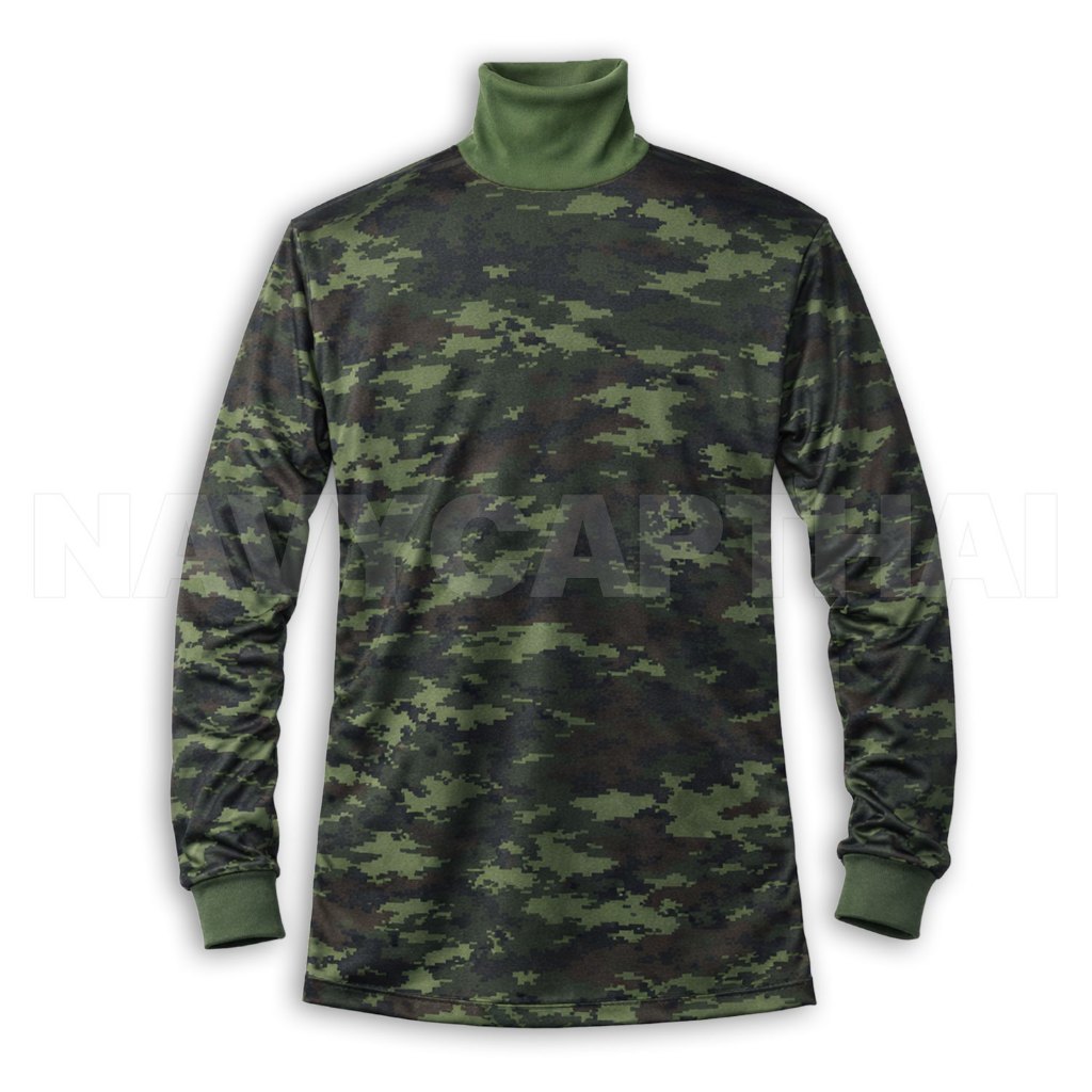 เสื้อยืดลายพรางดิจิตอล แขนยาว คอพัน ผ้าไมโคร