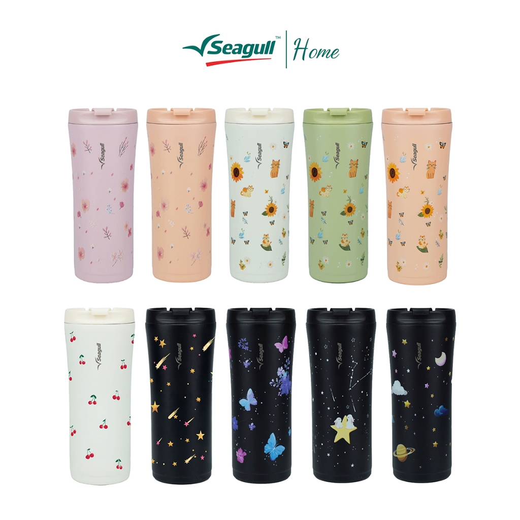 Seagull แก้วน้ำสุญญากาศ มินิมอล 0.5 ลิตร (พิมพ์ลาย) ลายพิมพ์พิเศษ เก็บร้อน-เย็น พกพาสะดวก ใส่ช่องแก้วในรถได้