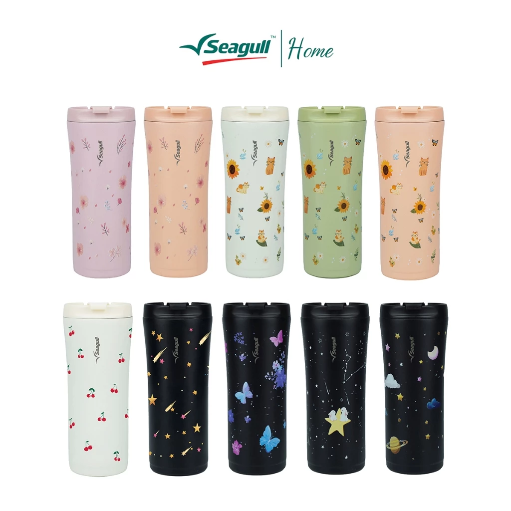Seagull แก้วน้ำสุญญากาศ มินิมอล 0.5 ลิตร (พิมพ์ลาย) ลายพิมพ์พิเศษ เก็บร้อน-เย็น พกพาสะดวก ใส่ช่องแก้วในรถได้