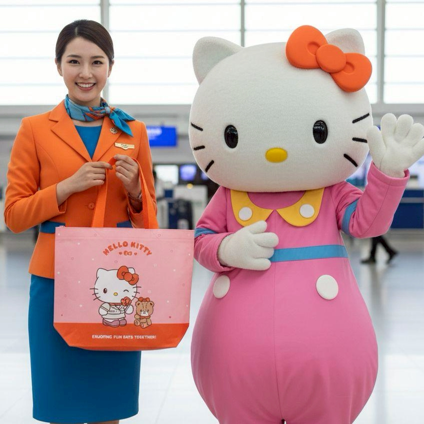 สินค้าพร้อมส่ง กระเป๋ากระสอบ Hello Kitty x Jeju Air Hello Kitty x Jeju Air PP Shopping Bag ขนาด 39.5