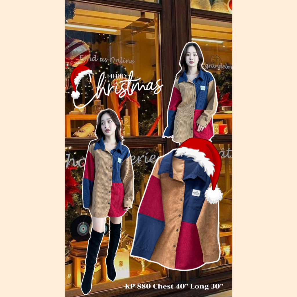 เสื้อเชิ้ตแขนยาว สลับสีกระดุมหน้า ผ้าลูกฟูกทรงสวย ทรงOversize