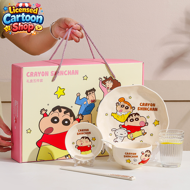 【ของแท้】Shinchan ชินจัง ชุดชามเซรามิกพร้อมตะเกียบ 5 ชิ้น 🎁 กล่องของขวัญ ลายน่ารัก ของขวัญวันหยุด ใช้ประจำ ส่งฟรี