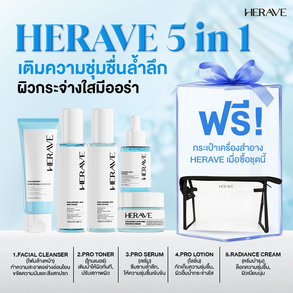 HERAVE 5in1 Pro Hyaluron Gift Set เซตบำรุงผิวหน้า กู้ผิวโทรม หน้าฉ่ำวาว ครบจบในกล่องเดียว
