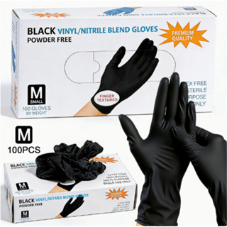 ถุงมือสำหรับใช้กับอาหาร ถุงมือไวนิลไนไตรล์สีดำ ถุงมือแบบใช้แ…