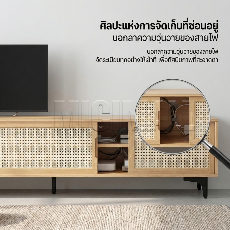 MICI ชั้นวางทีวี 65นิ้ว สามารถจัดเก็บของได้มาก ไม้เนื้อแข็งตู้วางทีวพร้อมลิ้นชัก รับน้ำหนัก สไตล์  เหมาะสำหรับห้องนั่งเล ราคา ถูกที่สุด ดีลบีเคเค แกลเลอรีภาพที่ 6