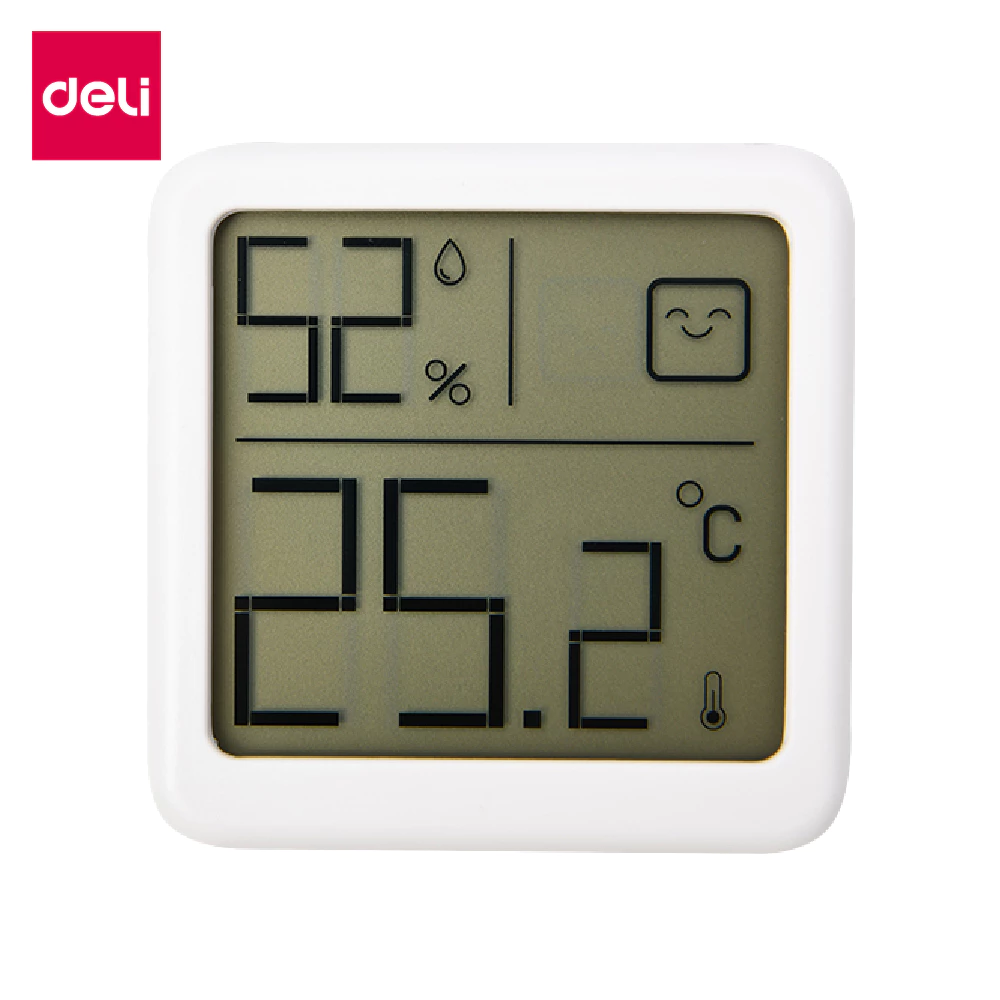 Deli เครื่องวัดอุณหภูมิและความชื้น ระบบดิจิตอล จออ่านง่าย ค่าแม่นยำ Thermometer Hygrometer