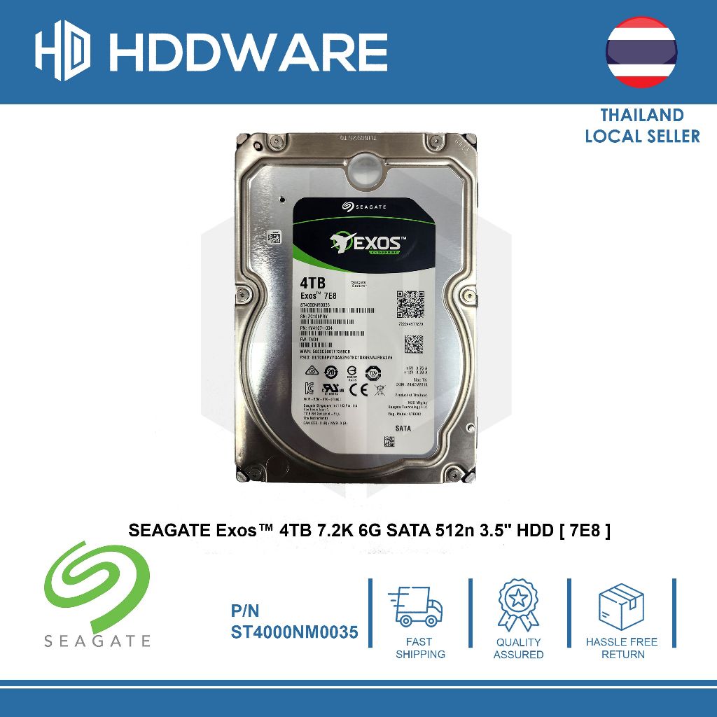 SEAGATE Exos™ 4TB 7.2K 6G SATA 512n 3.5" HDD // ST4000NM0035 // 1V4107-00X
