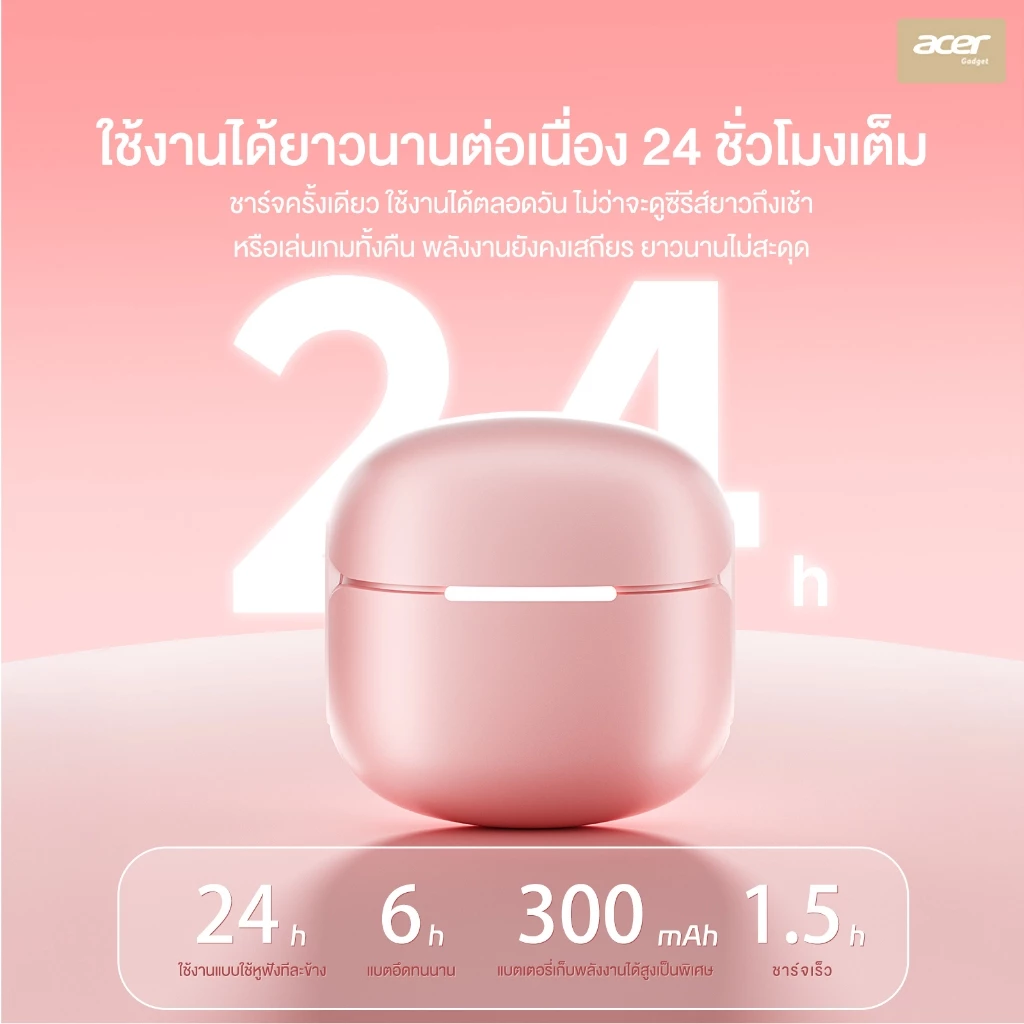 Acer OHR722 หูฟัง TWS Bluetooth 5.4 ENC Hi-Fi ใส่สบาย thumbnail 6