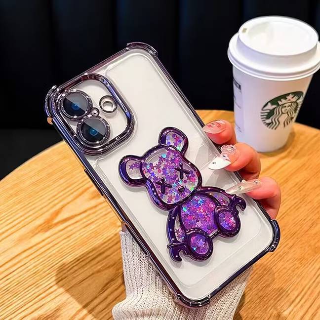เคส หมี น่ารัก สำหรับ  Samsung A07 A06 4G 5G A05 A12 A02S A03S หมีตู้น้ำ ใสขอบสี สุดหรู ฟรุ้งฟริ้ง กันมุมกล้อง