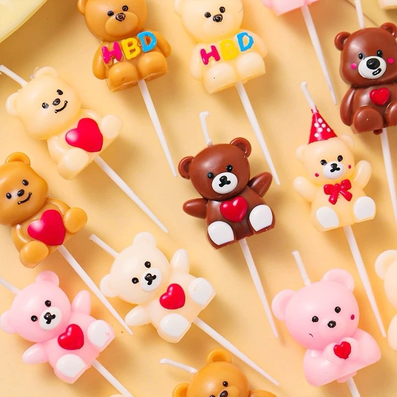 😍COD😍เทียนวันเกิด หมีขาวหมีน้ำตาล เทียนหมี เทียน ตกแต่งเค้ก อุปกรณ์เบเกอรี่ 🎂เทียน Happy birthday เทียนปักเค้ก