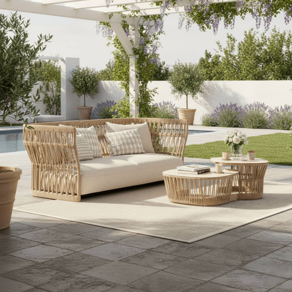 BUNISE Ravello Outdoor Rattan Sofa Set with Table Waterproof UV Resistant Garden Villa Patio Furnitu