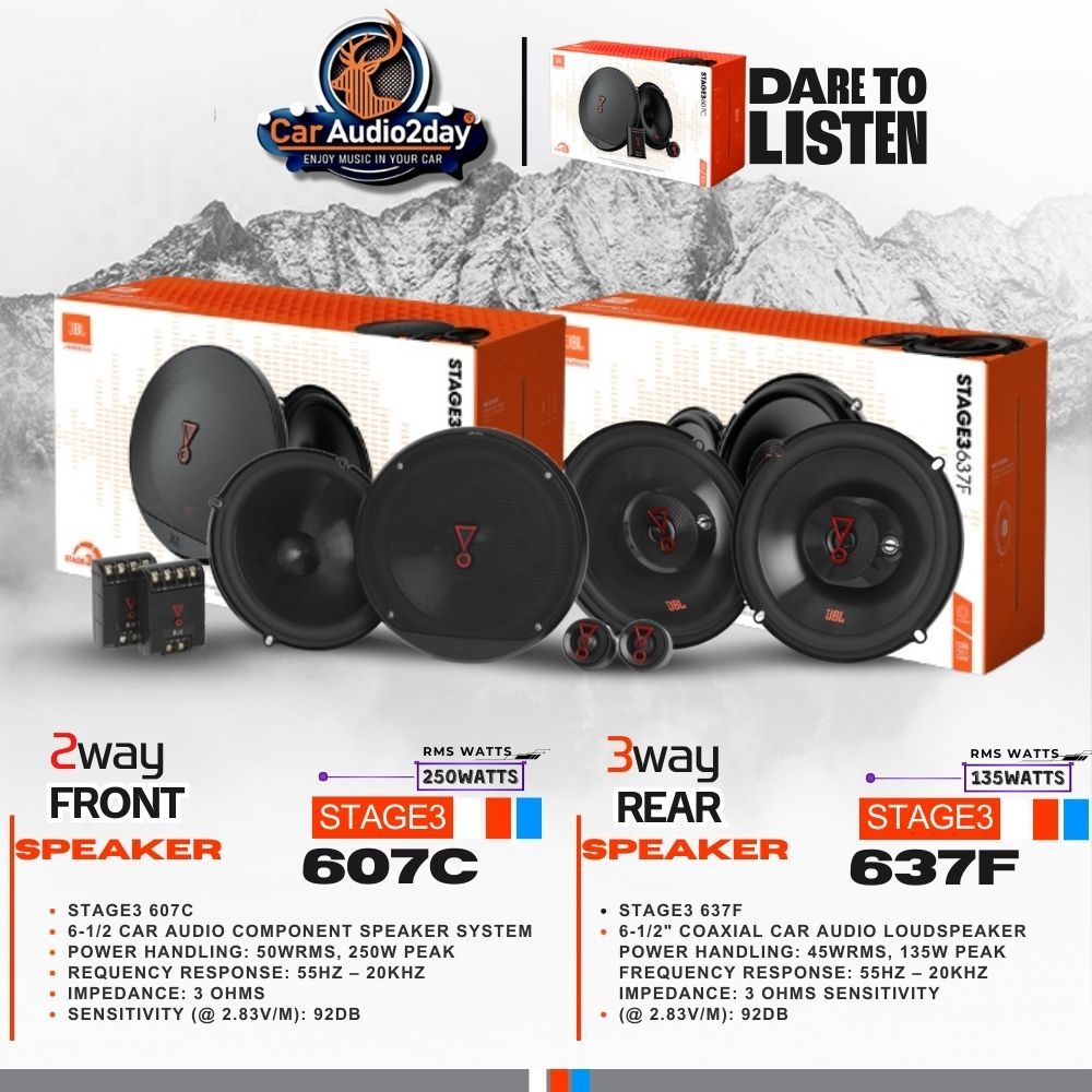 จัดชุด JBL STAGE3 SERIES ลำโพงติดรถยนต์ 6.5นิ้ว หน้าหลัง มีลำโพง6ชิ้น หน้า-แยกชิ้นx4 หลัง-แกนร่วมx2
