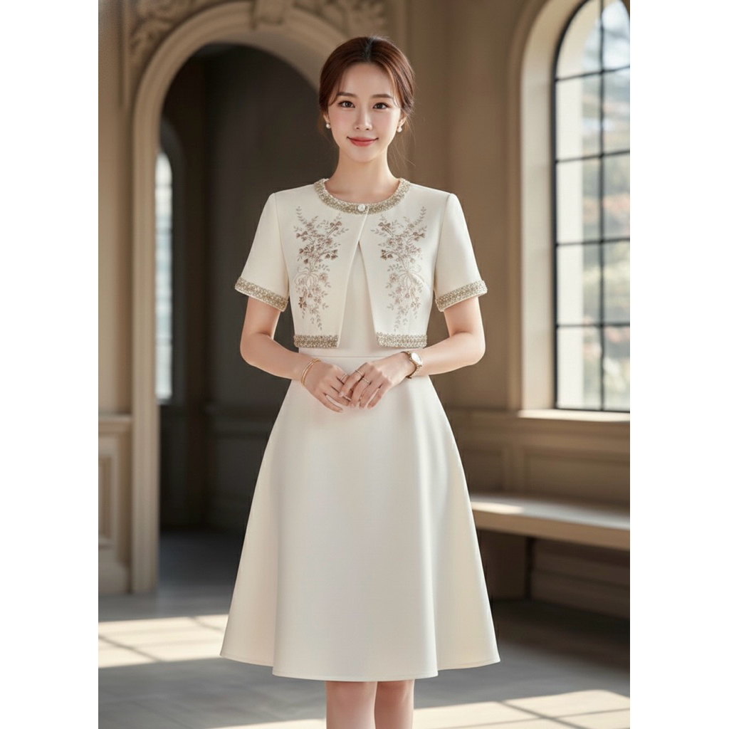 DW446LR Jassie Dress ชุดเดรสดีไซน์หรูหรา งานปักสีทอง - รูปที่ 3