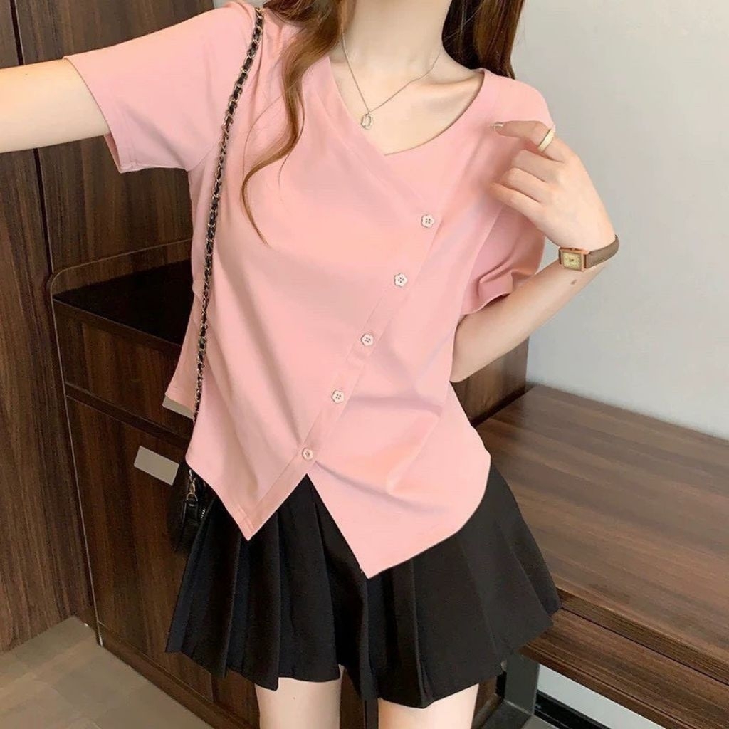 เสื้อคอวีกระดุมหน้า ผ้าคอตตอนนาโน นุ่มสบาย ใส่สวย