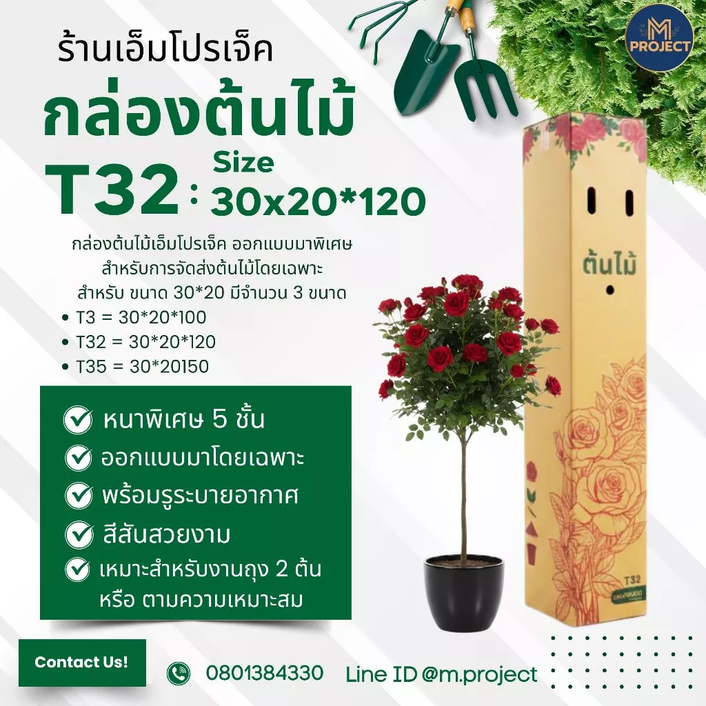กล่องต้นไม้ T32 ( สำหรับต้นไม้ถุง 2ต้น ) ขนาด 30*20*120 ซม. แพ็ค 10 ใบ จัดส่งออกได้ทุกวัน