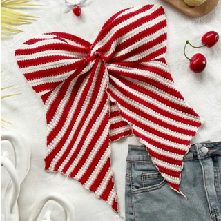 Crop TC2432 เสื้อเกาะอก อกทรงโบว์ ผ่าหน้า