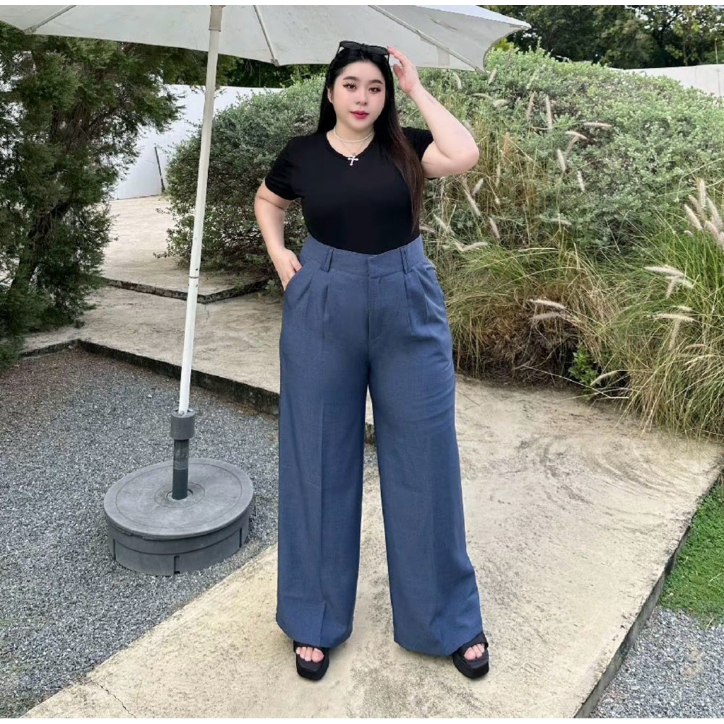 กางเกงกระบอกกลางสาวอวบJ01 รุ่นพรางหุ่น size34-46 ปังมากกก🎉
