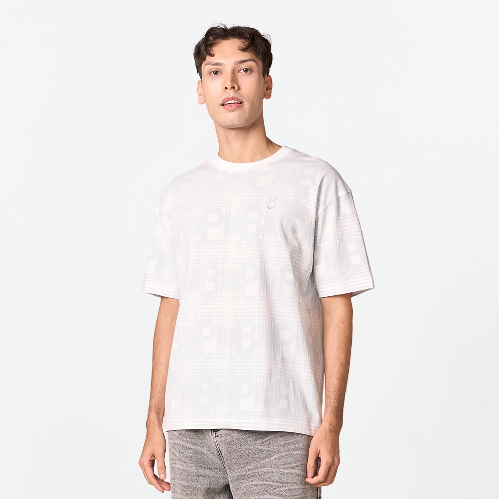 PLAYBOY B&WFEEL  เสื้อผ้าผู้ชาย/เสื้อยืด OVERSIZEสีขาว รุ่น P1MT261OT019WH