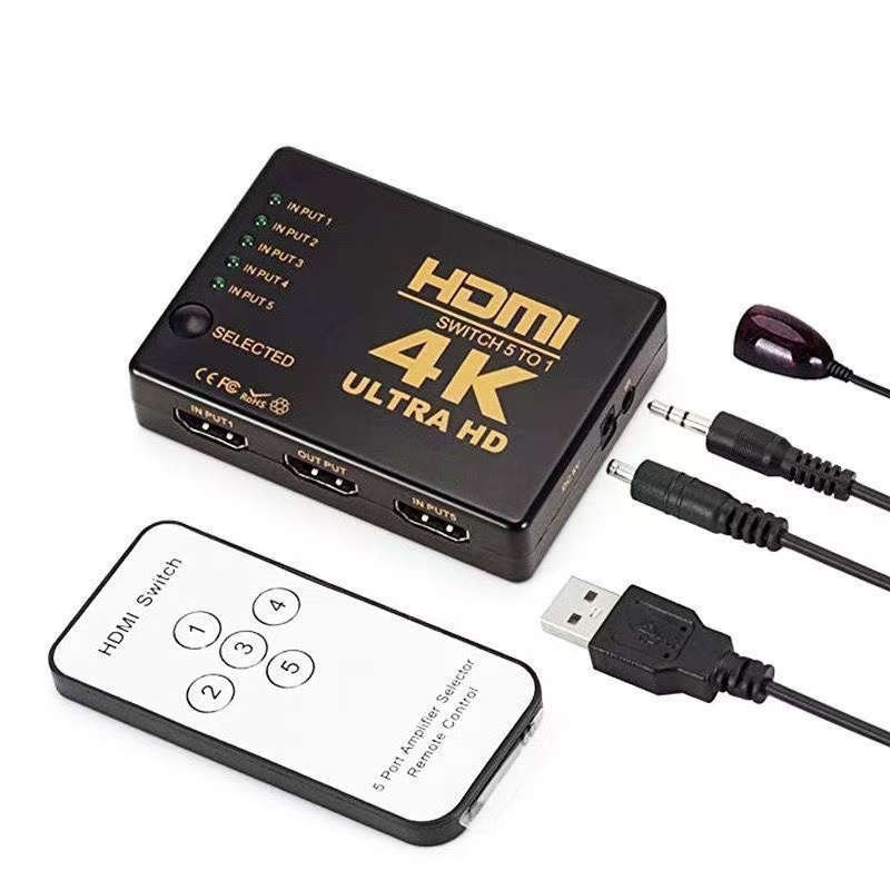 กล่องสวิตช์ HDMI 5x1 พร้อมรีโมทคอนโทรล สำหรับทีวี HDTV/เครื่องเล่น DVD