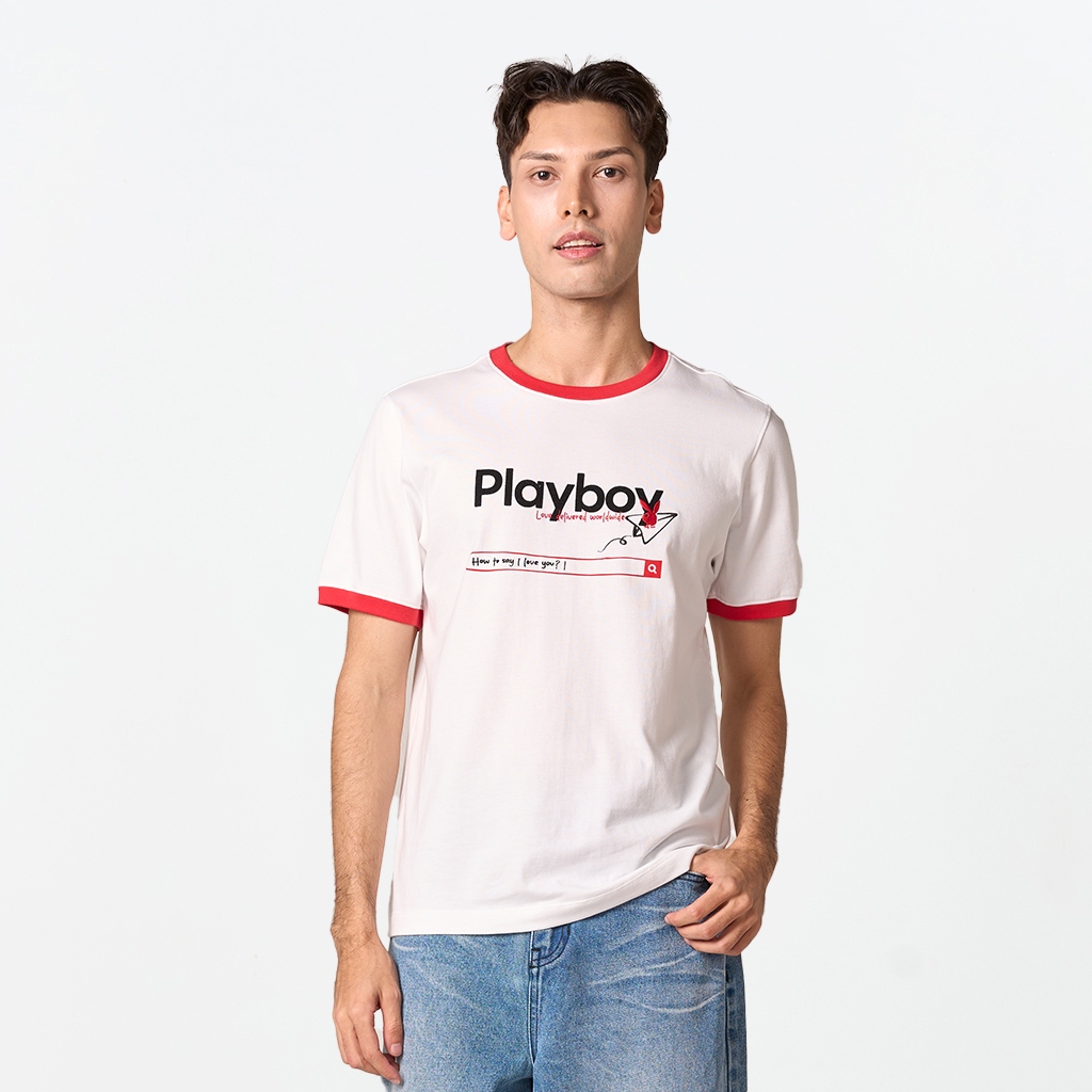 PLAYBOY CRUSH CLUB  เสื้อผ้าผู้ชาย/เสื้อ/เสื้อยืดสีขาว รุ่น P1MT261TB010WH