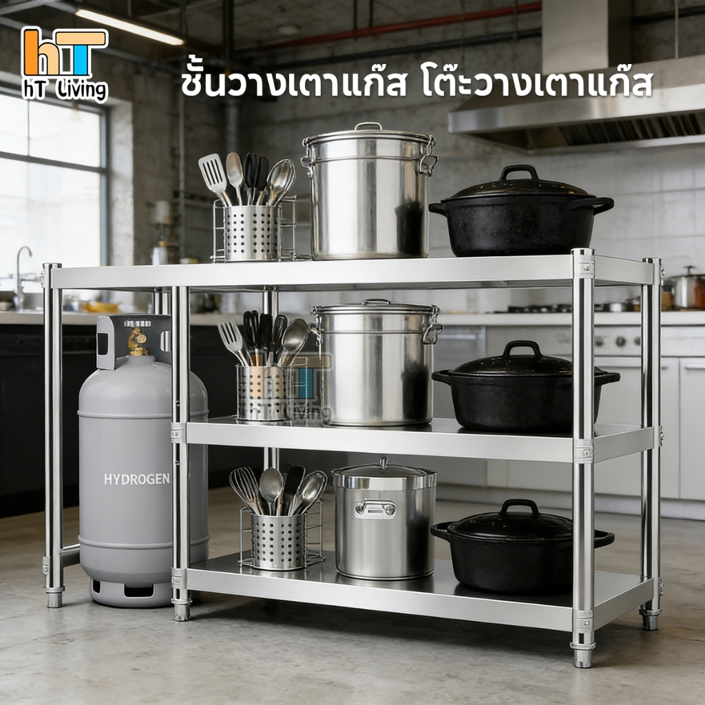 ชั้นวางเตาแก๊ส โต๊ะวางเตาแก๊ส ชั้นวางของสแตนเลส รับน้ำหนัได้ เยอะ กันสนิม ทำความสะอาดง่าย ประหยัดพื้นที่ในห้องครัว