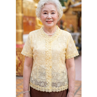 เสื้อลูกไม้คอจีนแขนสั้น