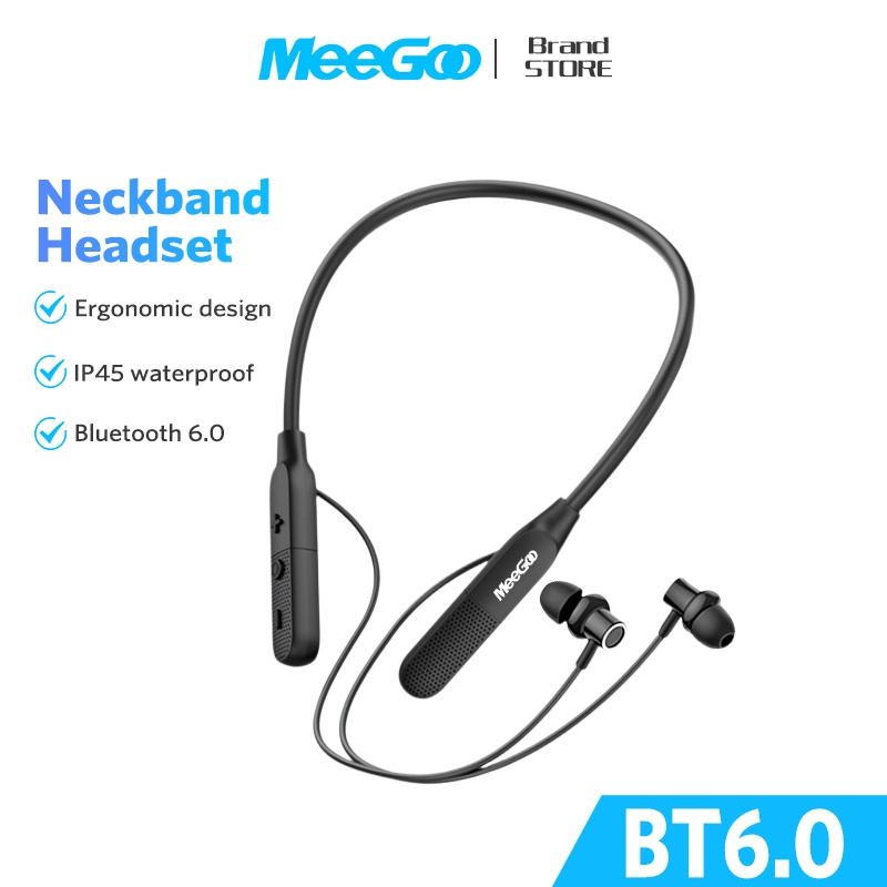 MEEGOO หูฟังบลูทูธไร้สายแบบคล้องคอ Wireless bluetooth withไมโครโฟน HIFI 9D กันน้ำ ใช้ได้ 25 ชม.