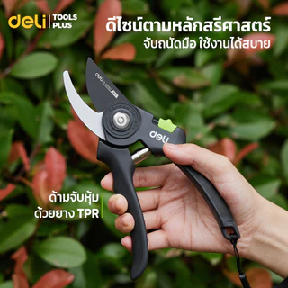 Deli กรรไกรแต่งกิ่ง ใบมีดเหล็ก SK5 กรรไกรตัดกิ่ง แต่งกิ่งไม้ ใบมีดเคลือบ Teflon ขนาด 8 นิ้ว Pruning Shears