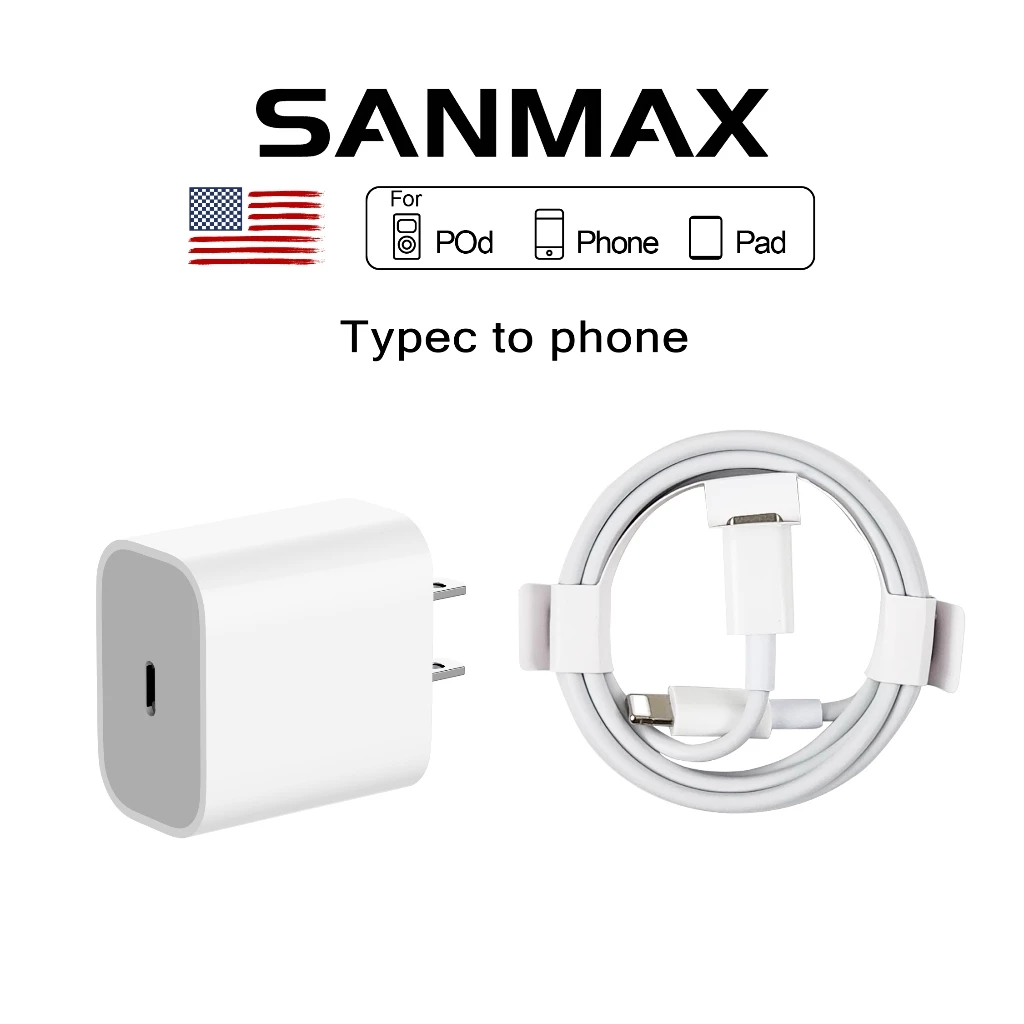 สายชาร์จ 20w Typec หัวชาร์จ pd 20w สำหรับรุ่น i5 i6 i7 8 8plus x xr i11 i12 i13 i14pro max se ยี่ห้อ sanmax fastcharging