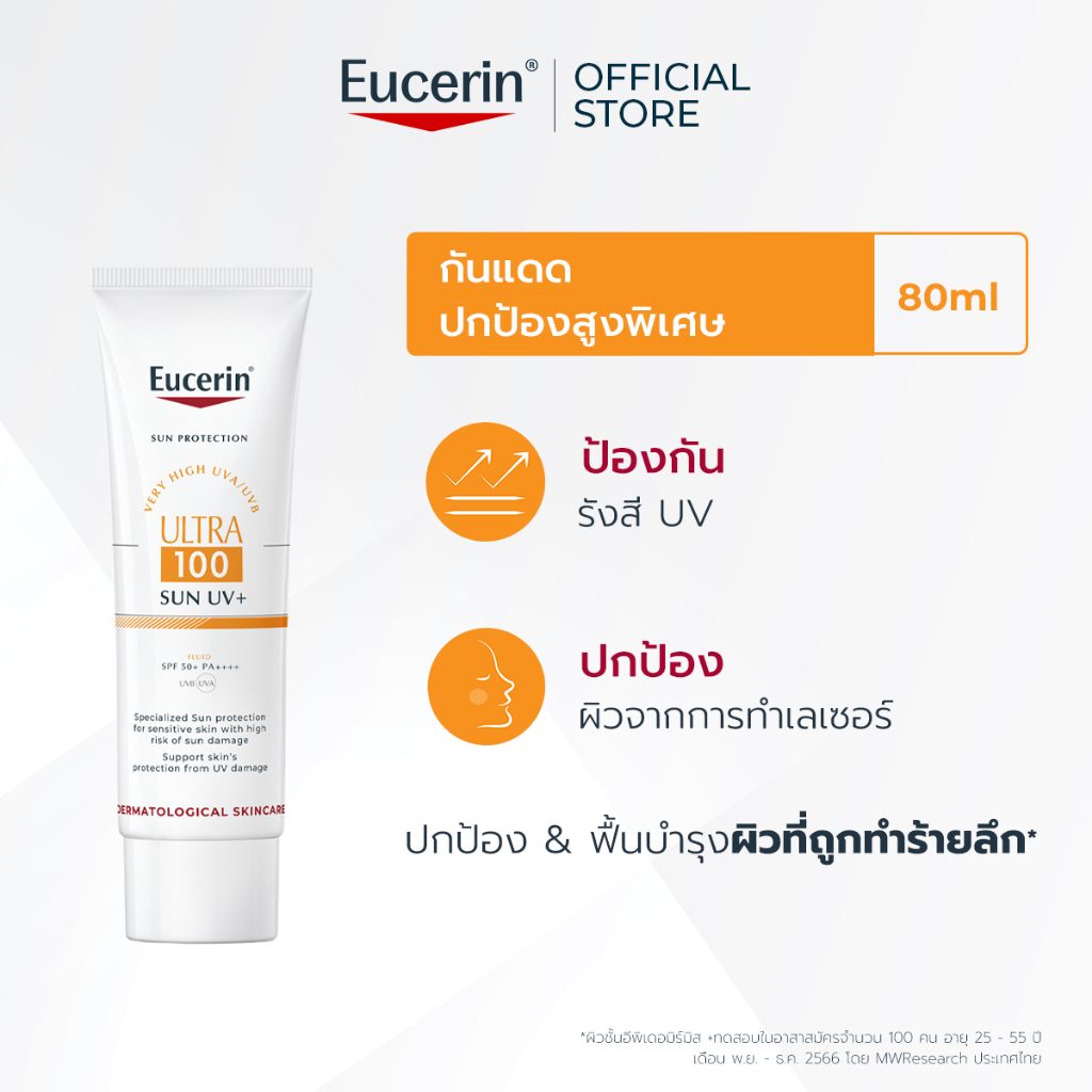 Eucerin SUN ULTRA 100 UV+ 80 ML กันแดดปกป้องสูงพิเศษ