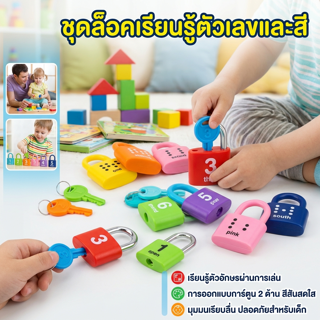 ของเล่นตัวล็อคและกุญแจเด็ก 10 ชุด แบบมอนเตสซอรี วัสดุ ABS ปลอดภัย เรียนรู้การจับคู่ตัวเลขและจุด สำหรับเด็กวัยก่อนเรียน
