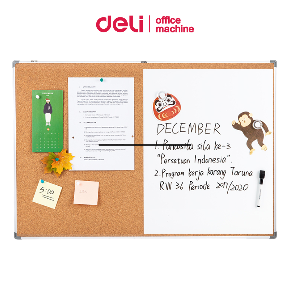 [ของแถมฟรี] Deli กระดานไม้ก๊อก กระดานติดรูป 90×120 / 120×180 cm บอร์ดติดประกาศ มีห่วงแขวน Cork Board