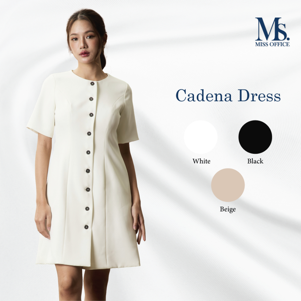 Miss Office เดรสคอกลมกระดุมหน้ามีแขน (Cadena Dress) (MD-133)