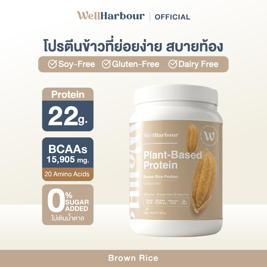 WellHarbour เซ็ตคู่ Rice Protein 2 กระปุก | โปรตีนข้าว โปรตีนแพลนท์ คนแพ้ง่าย | Allergen Free • Clean Label • ย่อยง่าย