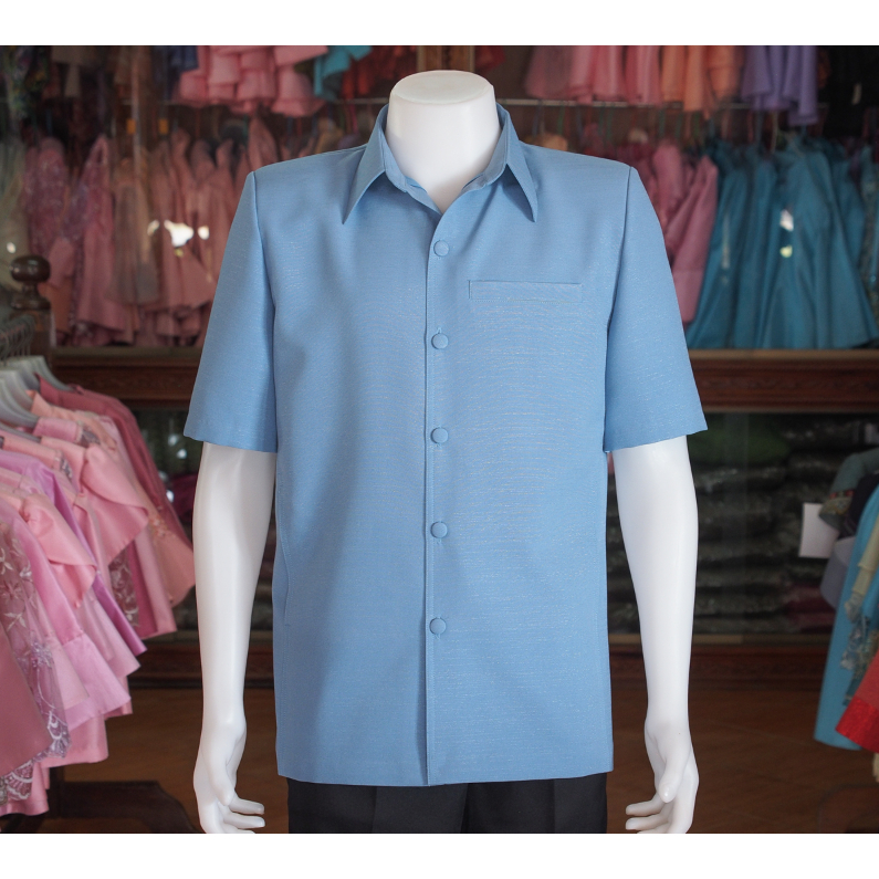 เสื้อสูทฝ้ายแพรเงิน สีฟ้า