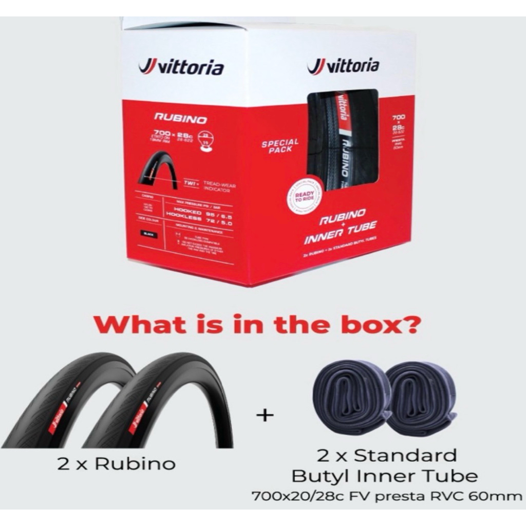 *แพ็คคู่พร้อมยางใน* ยางนอกจักรยาน Vittoria รุ่น Rubino Pro V Graphene 2.0 ยางในวาว์ล 60mm เนื้อยางสู