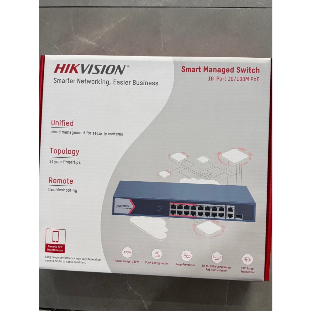 Switch hub poe smart managed switch Hikvision DS-3E1318P-EI/M (hub 16 poe + 2 uplink)