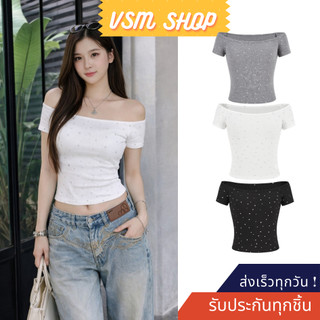เสื้อปาดไหล่ Glam เสื้อยืดแฟชั่นผู้หญิง  คอกว้าง ผ้ายืดได้ (CL-047) มีสีให้เลือก