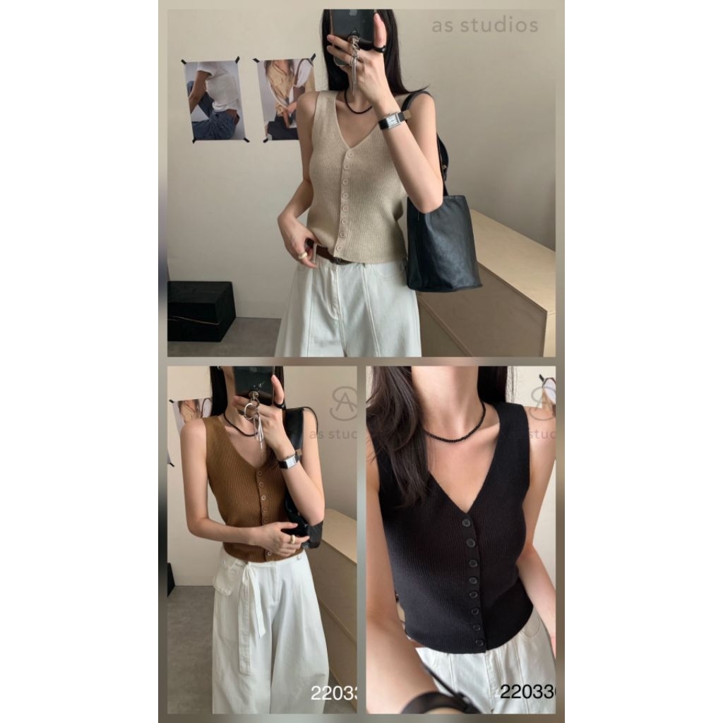 เสื้อแขนกุดไหมพรมกระดุมหน้าผ้าร่องOne-K