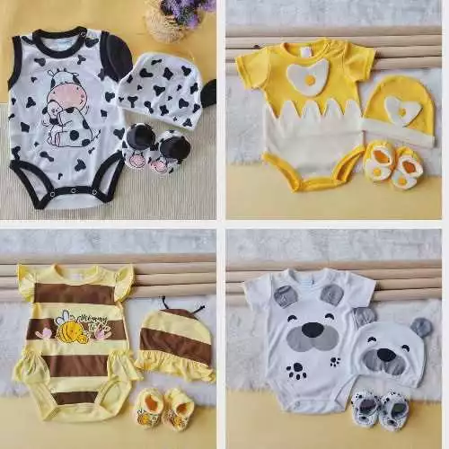 เซ็ตเด็กเเรกเกิด 3 ชิ้น บอดี้สูท มีหมวก ถุงเท้า บอดี้สูท สำหรับเด็ก 0-6 เดือน เด็กผู้ชาย เด็กหญิง เด็กทารก
