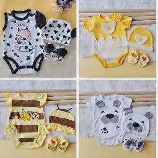 เซ็ตเด็กเเรกเกิด 3 ชิ้น บอดี้สูท มีหมวก ถุงเท้า บอดี้สูท สำหรับเด็ก 0-6 เดือน เด็กผู้ชาย เด็กหญิง เด็กทารก