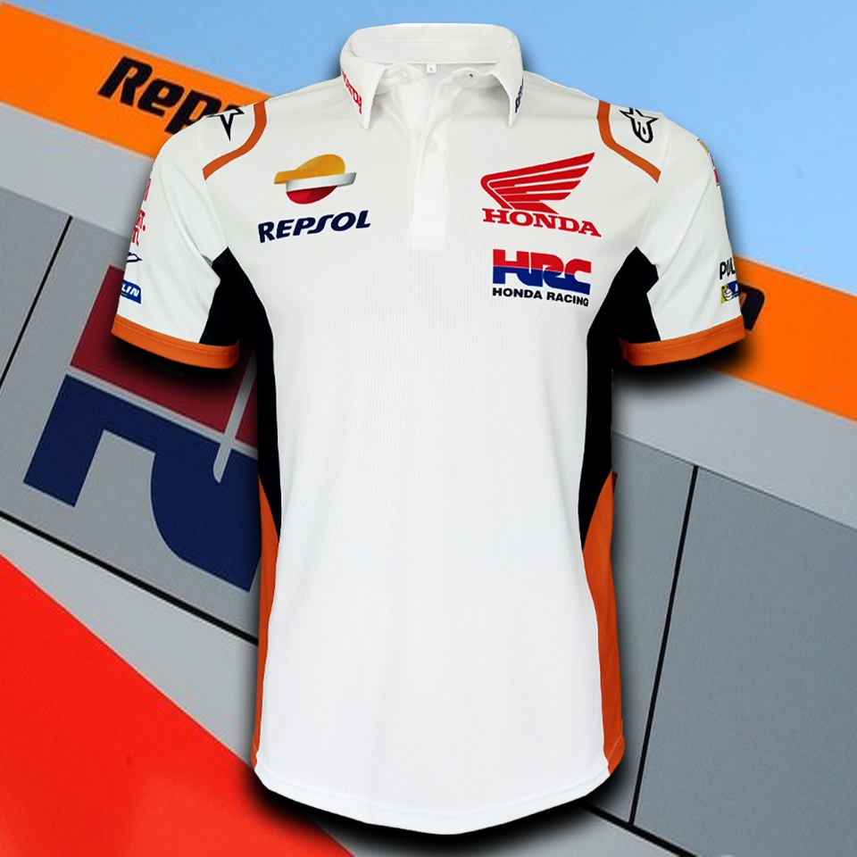 เสื้อโปโล MotoGP Repsol-Honda เสื้อโมโตจีพี ทีม เรพโซล ฮอนด้า #MG0071 พิมพ์ทั้งตัว ไซส์ S-5XL
