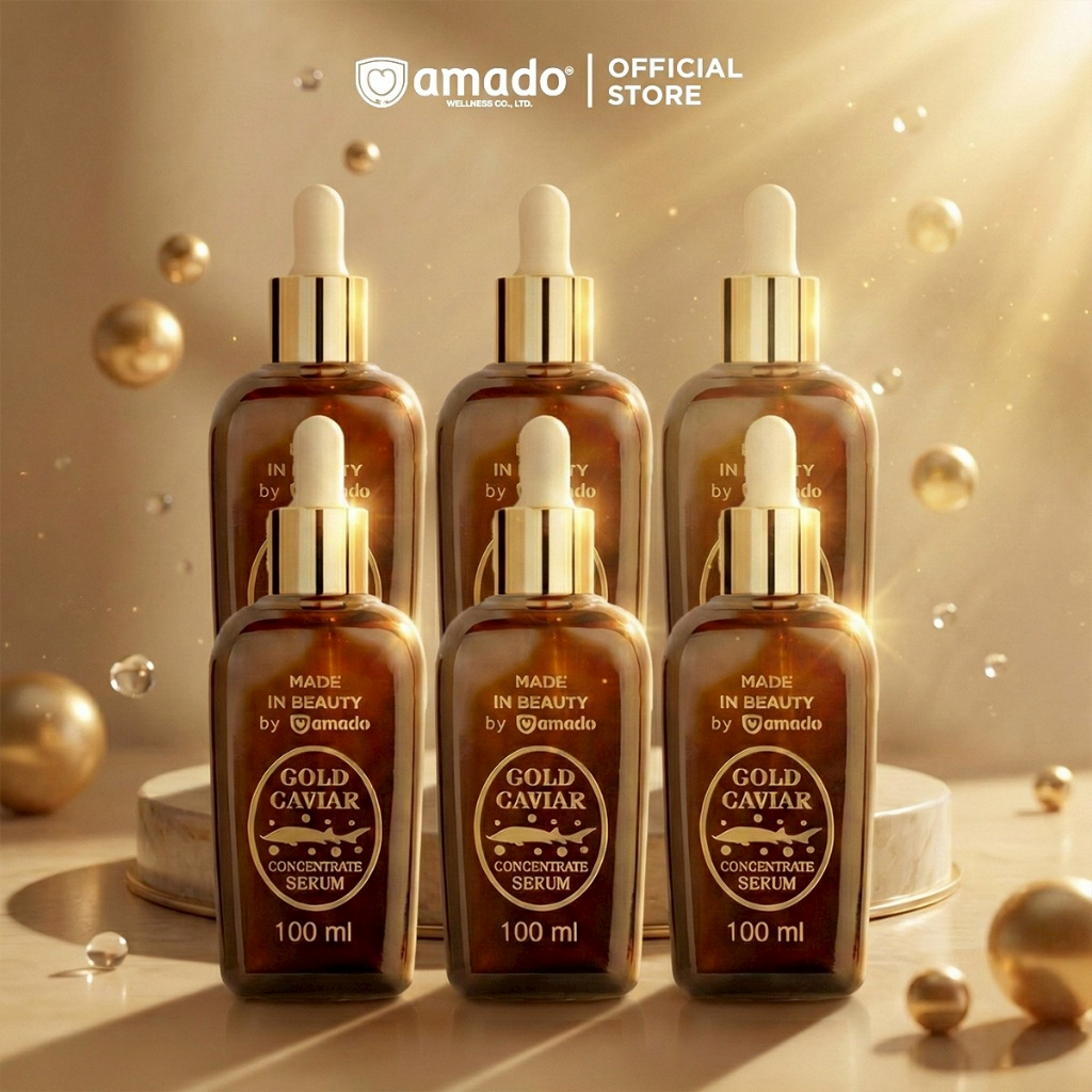 (6 ขวด) Amado Gold Caviar Concentrate Serum - อมาโด้ โกลด์คาเวียร์ เซรั่ม  (100ml / ขวด)