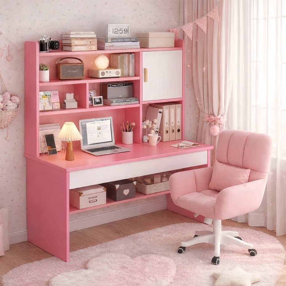 โต๊ะเด็กมีชั้นวางของ โต๊ะทำการบ้าน สำหรับคุณหนู โต๊ะเขียนหนังสือ วางคอมพิวเตอร์ สวยน่ารัก แข็งแรง