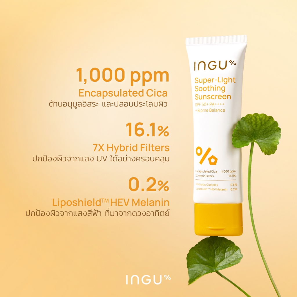 แบ่งขาย2รุ่น กันแดด INGU SUPER-LIGHT SOOTHING SUNSCREEN SPF50+  SP++++