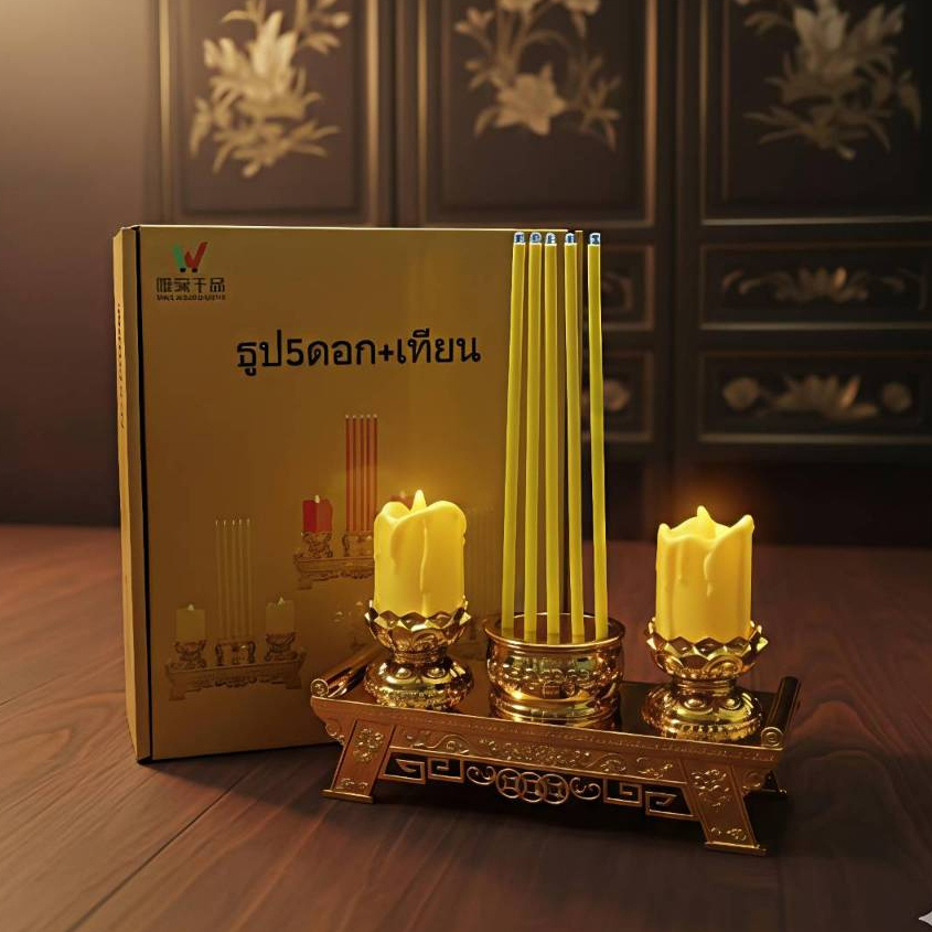 ชุดธูปเทียนธูป 5 ดอก เทียน + ธูป 5 ดอก แบบสั้น 16 cm. แบบยาว 23 cm. No.4018-4019