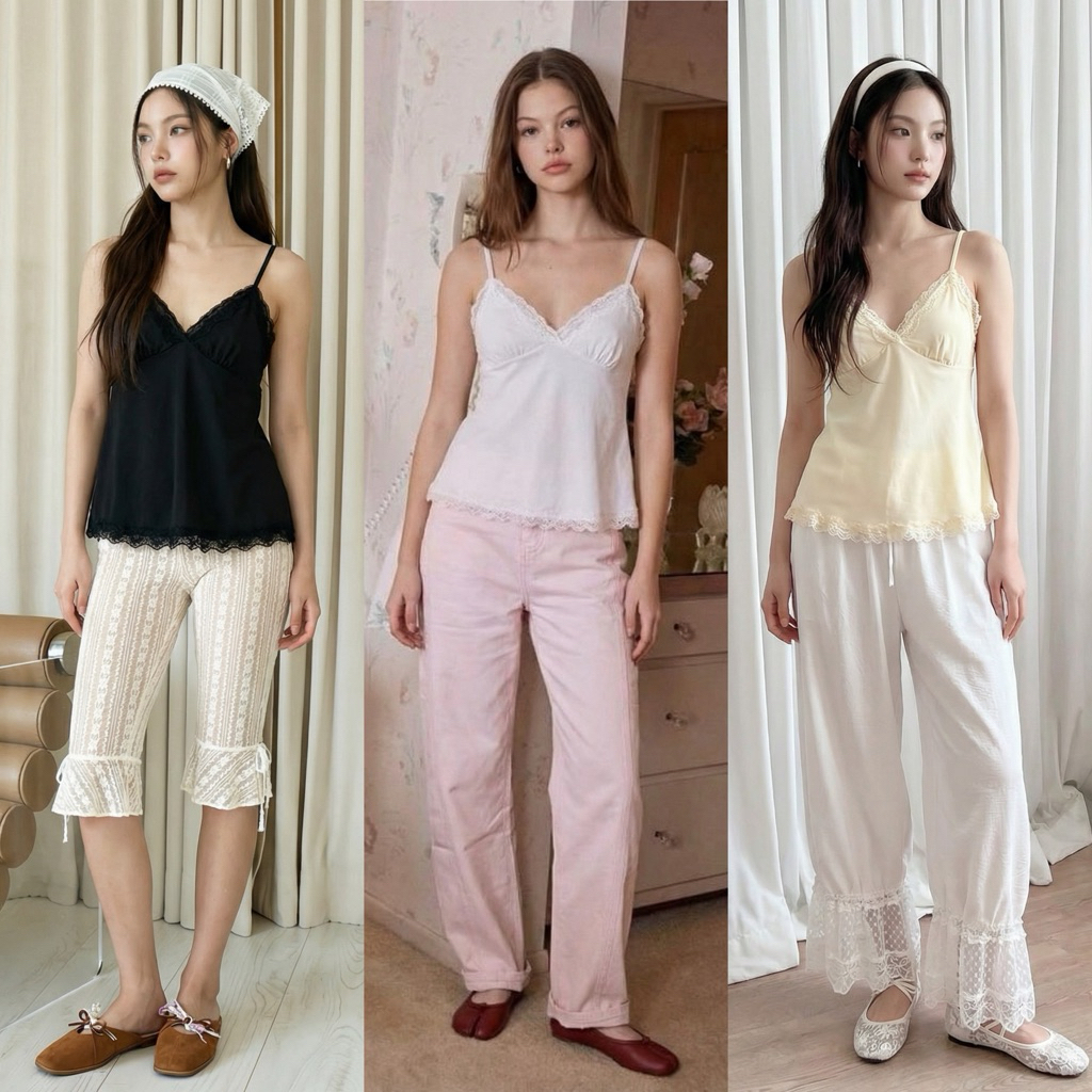 พร้อมส่ง taryn - marry top เสื้อสายเดี่ยวแต่งลูกไม้ ผ้าฝ้าย