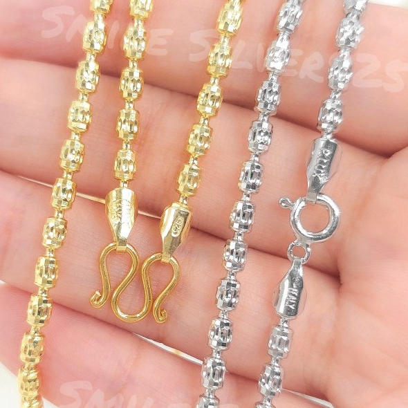 ค52 สร้อยคอ ถังโอ๊ค Diamond cut 3 mm. เงินแท้92.5% Italy ชุบทอง18k / ชุบทองคำขาว