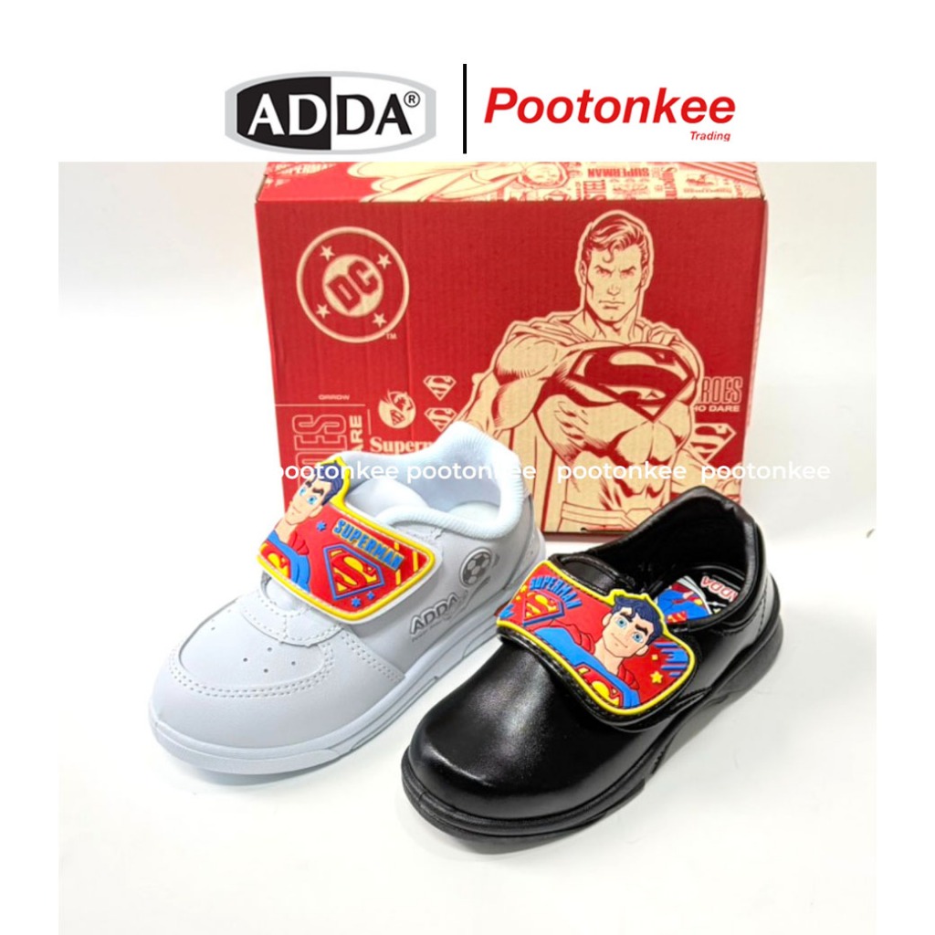 ADDA  รุ่น 41N25 / 41A25 *มีไฟ* รองเท้านักเรียนชาย หนังดำ พละ ลาย Superman ไซส์ 25-35